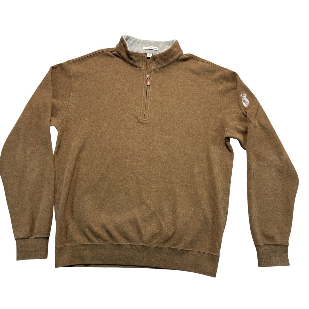 Peter Millar Mens Brown 1/4 Zip Cotton Pullover SCCC 100 Year Crest Size M